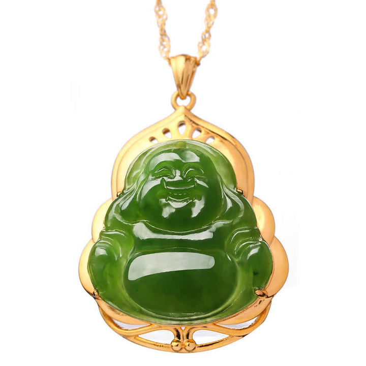 Collana con ciondolo a forma di Buddha che ride in argento sterling 925, giada ciano naturale di Hetian, oro 18 carati, catena di guarigione - image 11