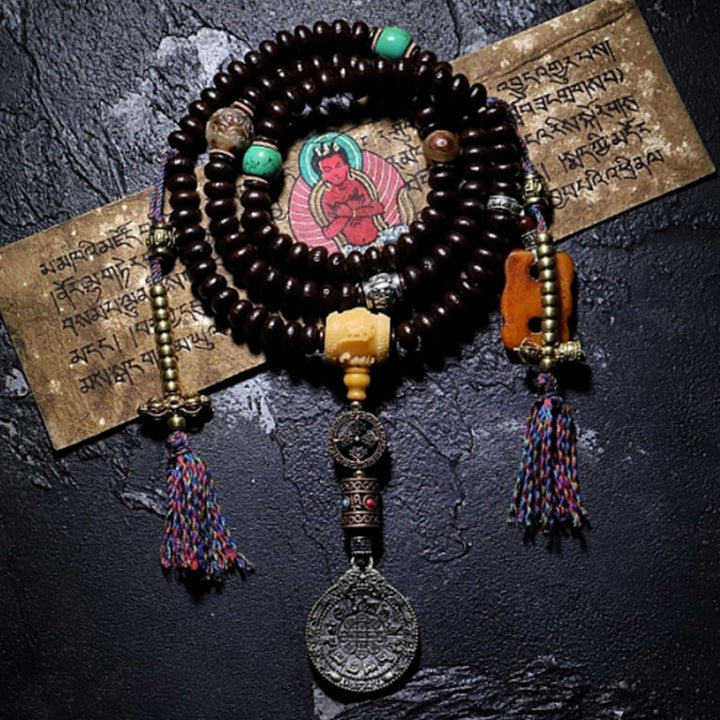 Buddha Stones Tibet 108 Mala Beads Viola Bodhi Seed Bagua Vajra Braccialetto di Auspicio