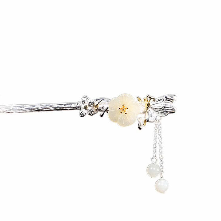 Forcina per capelli con fiore di giada bianca Hetian in argento sterling 925