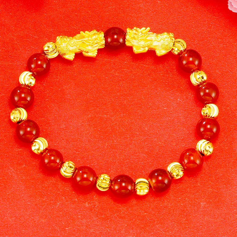 Braccialetto Buddha Stones Galvanotecnica Dorato Doppio Pixiu Ricchezza