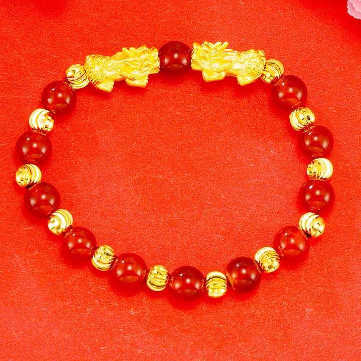 Braccialetto Buddha Stones Galvanotecnica Dorato Doppio Pixiu Ricchezza