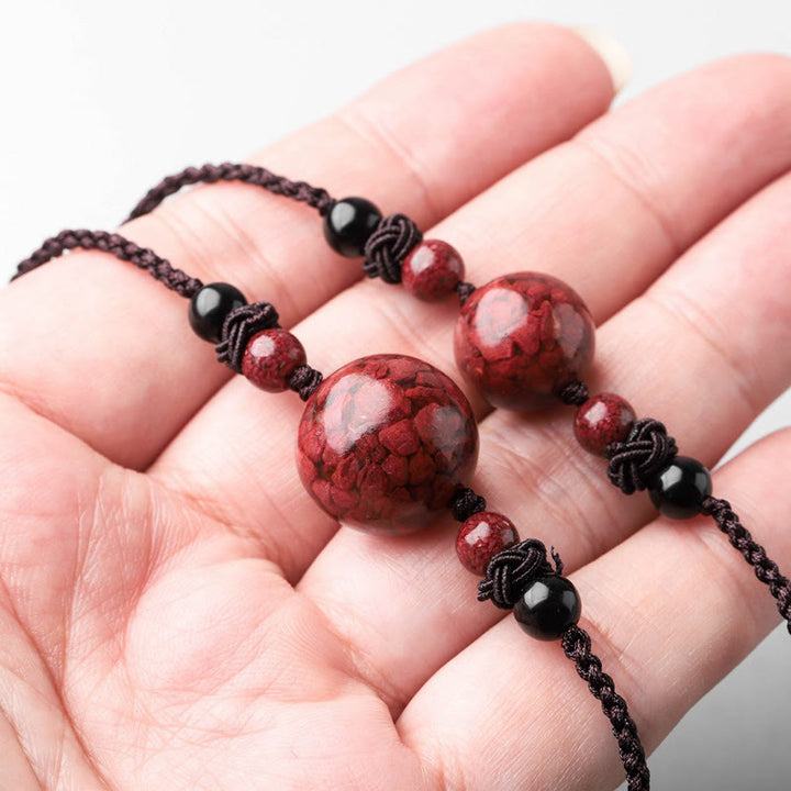 Buddha Stones Pietre di cinabro naturali Perline Collana con ciondolo di benedizione