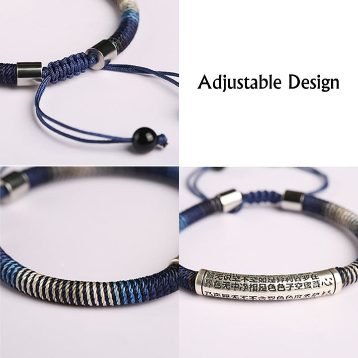 Braccialetto intrecciato fatto a mano con Buddha Stones in argento sterling 999 e cuore Sutra Calma - image 6