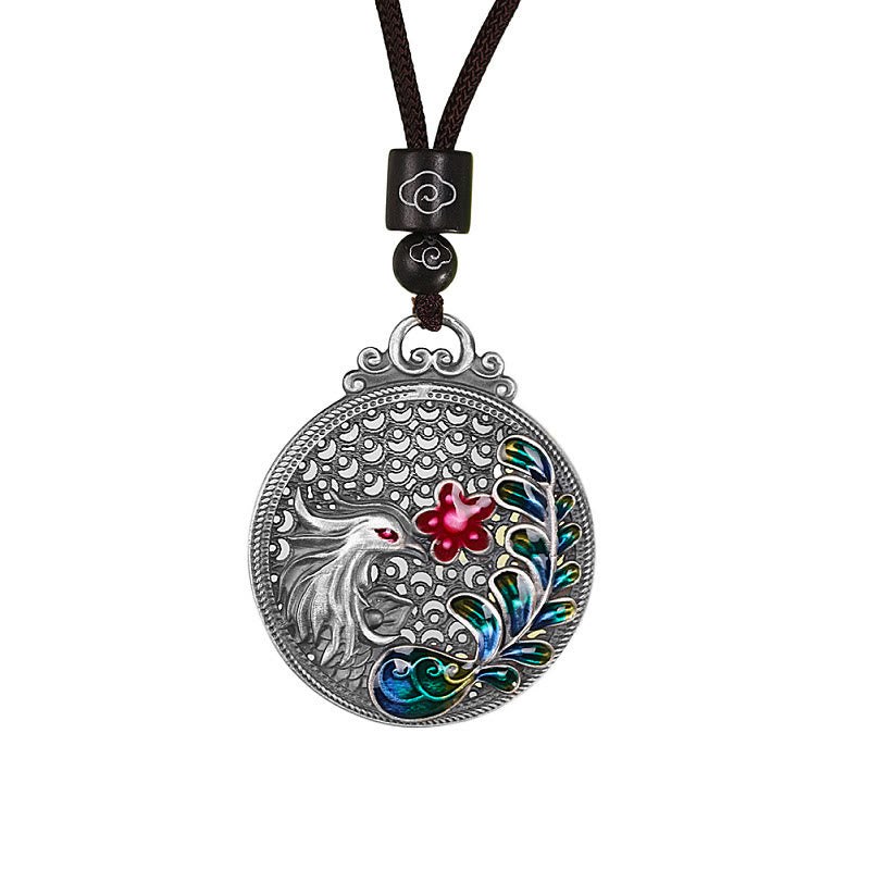 Collana con ciondolo a forma di fenice in argento sterling 990 con Buddha Stones e protezione dalla fortuna