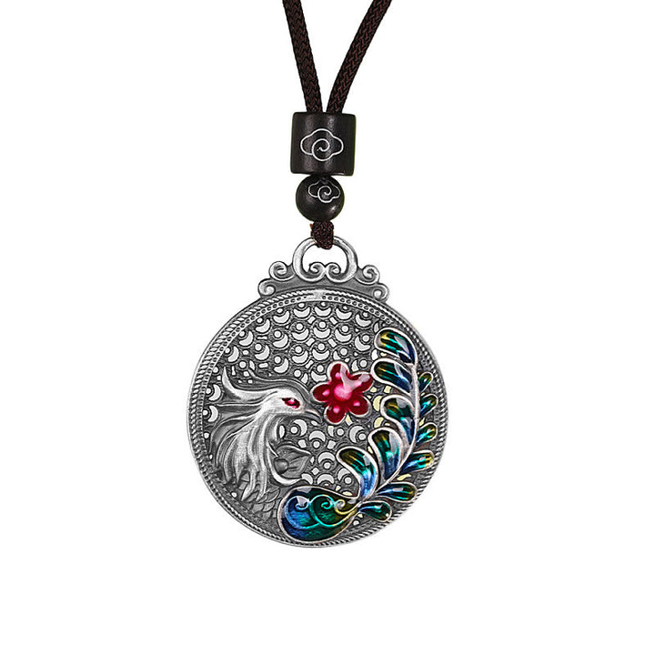 Collana con ciondolo a forma di fenice in argento sterling 990 con Buddha Stones e protezione dalla fortuna