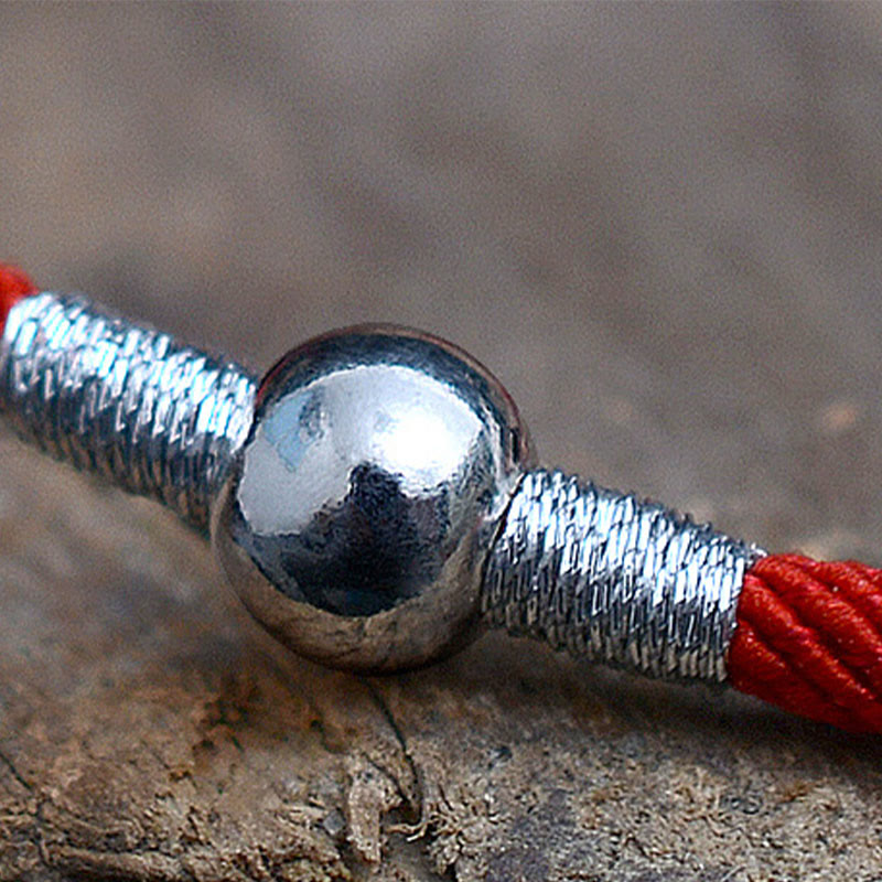Braccialetto di corda rossa con perline portafortuna in argento sterling 925 Buddha Stones