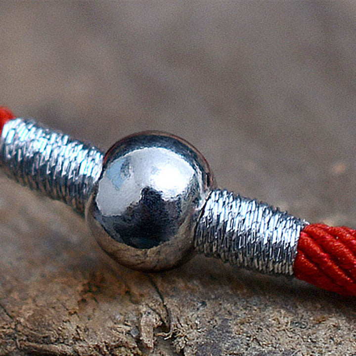 Braccialetto di corda rossa con perline portafortuna in argento sterling 925 Buddha Stones