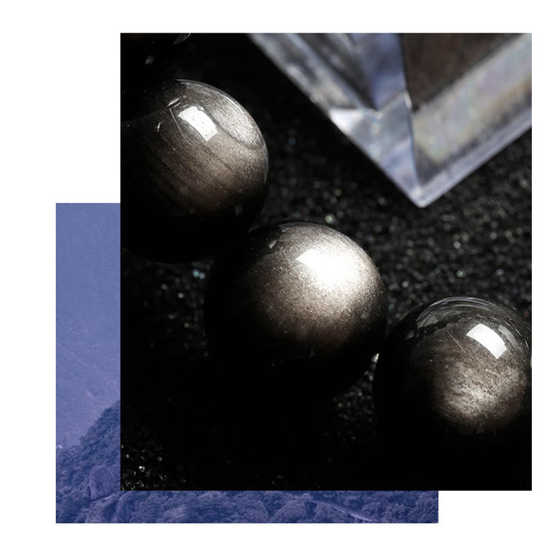 Braccialetto di protezione lenitiva in ossidiana lucida d'argento naturale Buddha Stones