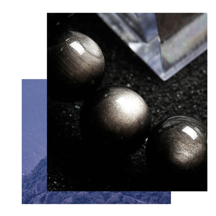 Braccialetto di protezione lenitiva in ossidiana lucida d'argento naturale Buddha Stones