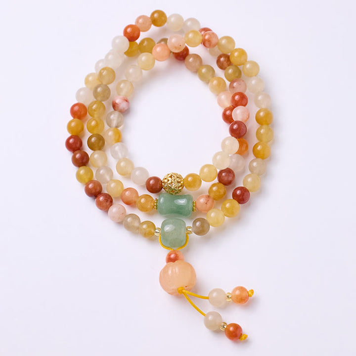 Braccialetto triplo giro Buddha Stones Natural Golden Silk Jade Pumpkin Charm Wealth Luck