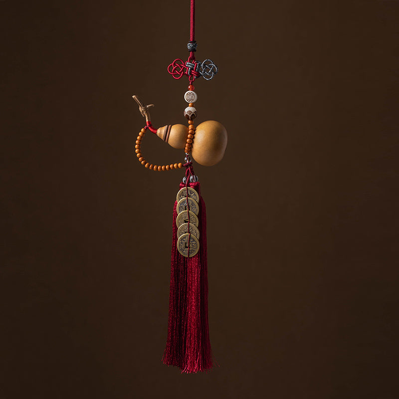 Buddha Stones Monete Feng Shui Zucca Nodo cinese Monete fortunate Cinque imperatori Denaro Ricchezza Nappe Decorazione - IndianRed - image 20