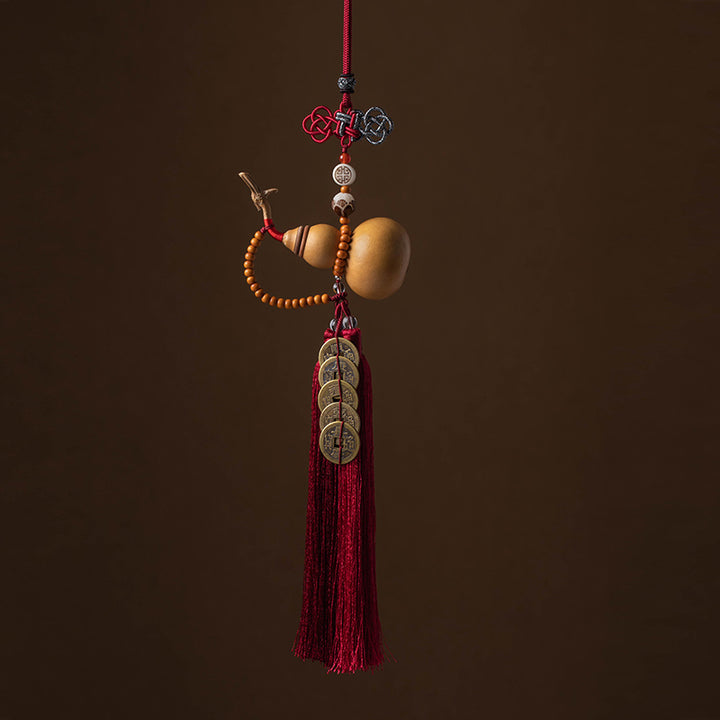 Buddha Stones Monete Feng Shui Zucca Nodo cinese Monete fortunate Cinque imperatori Denaro Ricchezza Nappe Decorazione - IndianRed - image 20