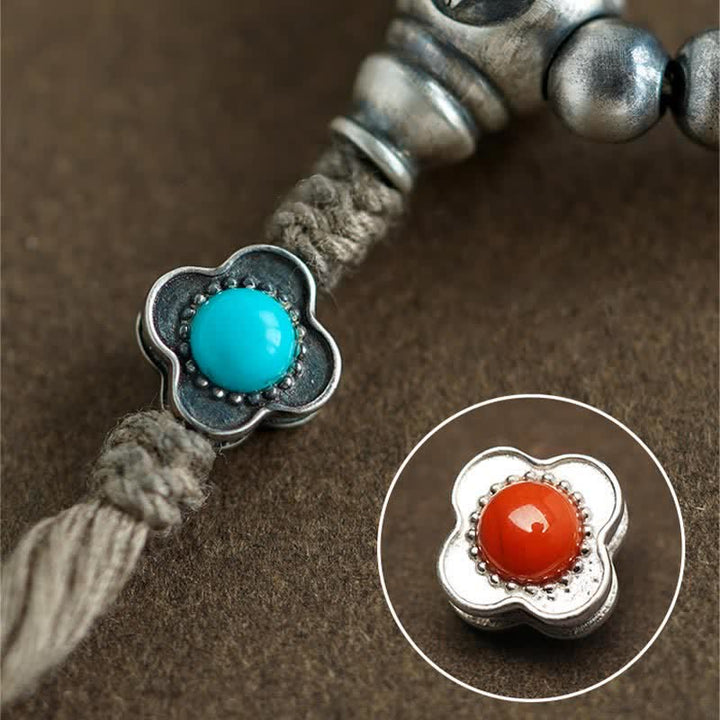 Buddha Stones 108 Mala Beads 925 Sterling Silver Agata Rossa Turchese Braccialetto con Ciondolo di Fiducia