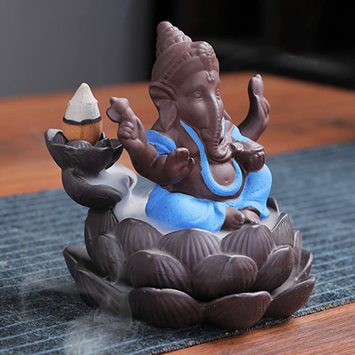 Ganesh Elephant Purple Clay Fontana antiriflusso con fumo Protezione Bruciatore di incenso