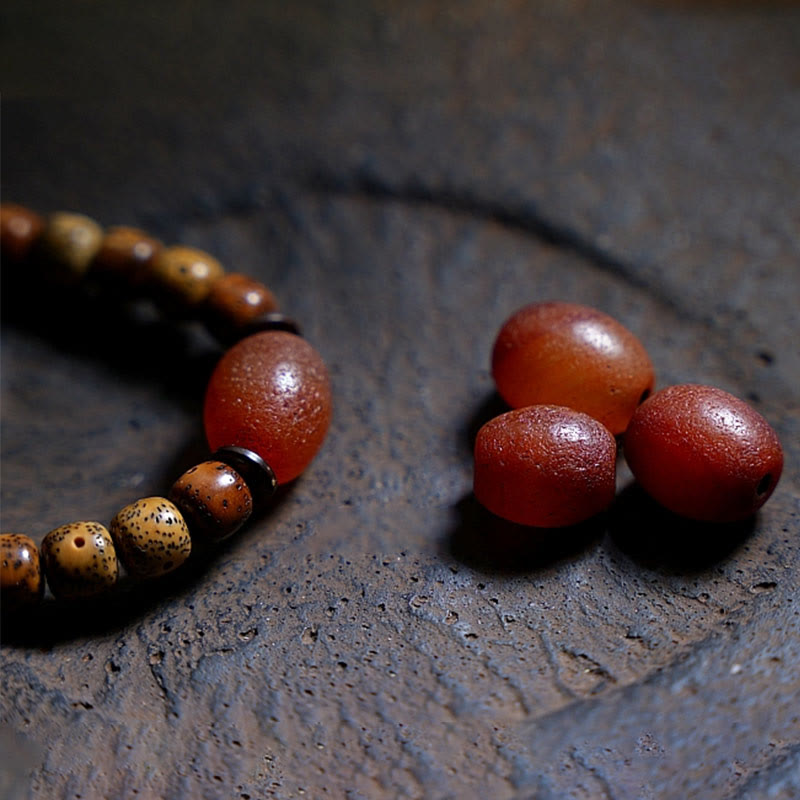 Buddha Stones Semi di Bodhi Tibetano Ambra Perline Dzi Agata Zakiram Dea della Ricchezza Perline Bracciale Triplo Avvolgimento