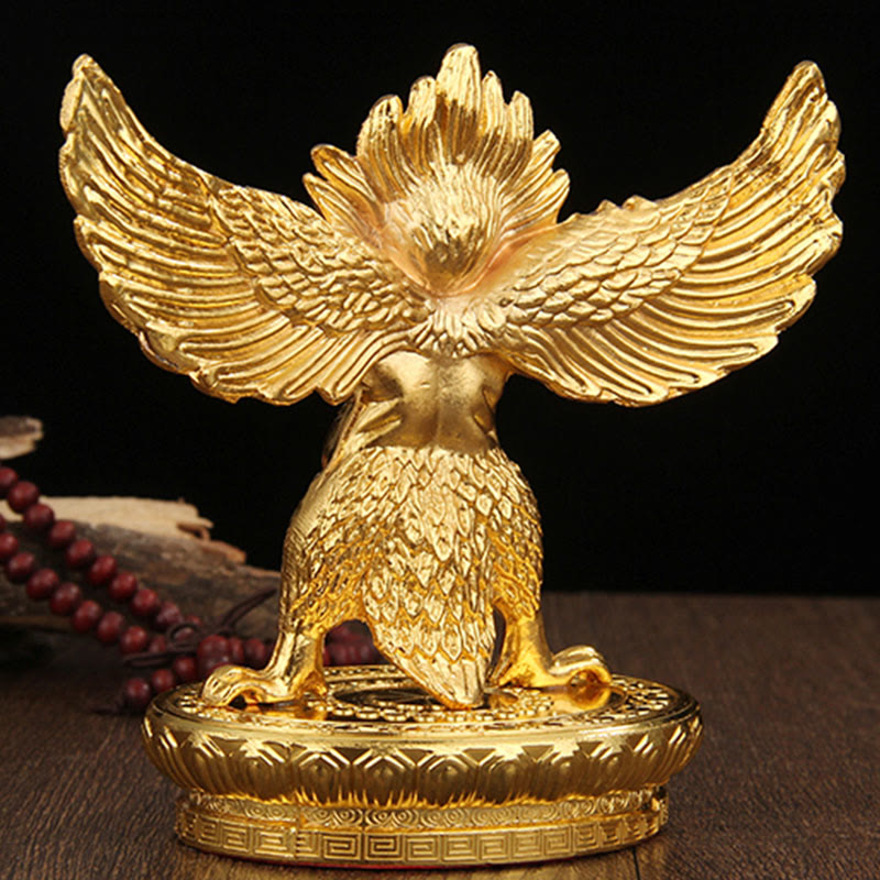 Decorazione per la casa in lega di protezione per uccelli Garuda in oro tibetano