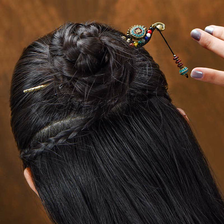Decorazioni per capelli con forcina di protezione in agata turchese tibetana