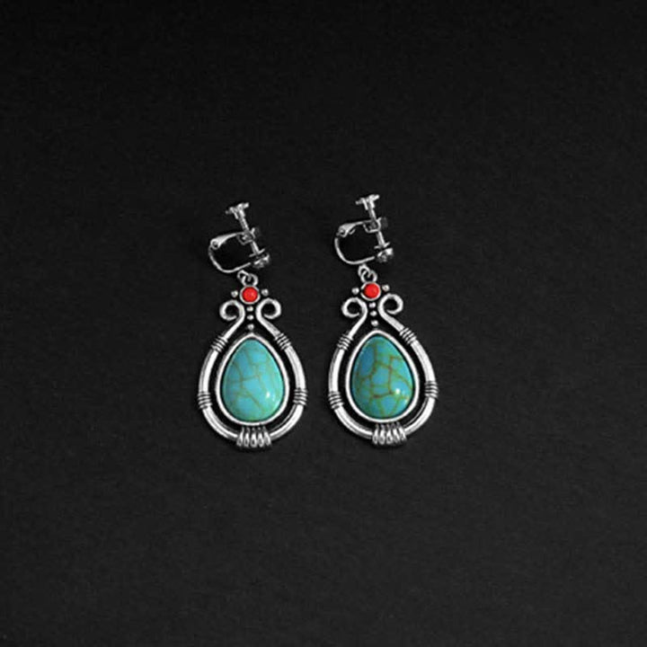 Orecchini pendenti a goccia in turchese vintage tibetano con clip