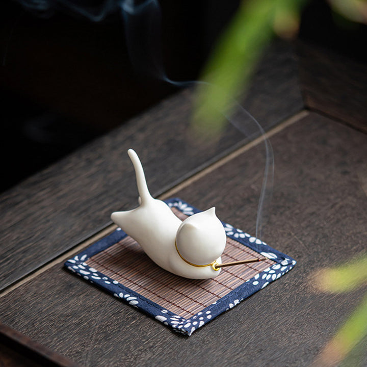 Decorazione per bruciatore di incenso in ceramica con gatto e panda, per benedizione