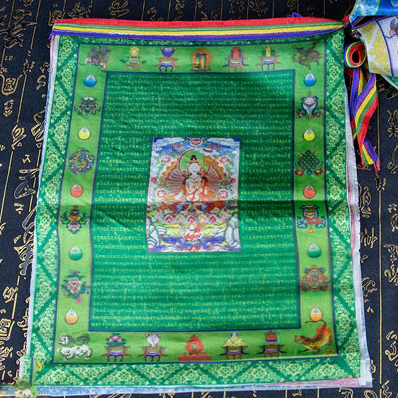 Buddha Stones Bandiera tibetana a 5 colori con cavallo del vento, Buddha Tara, Scritture, Guarigione, Auspiciosa, Preghiera all'aperto - image 11