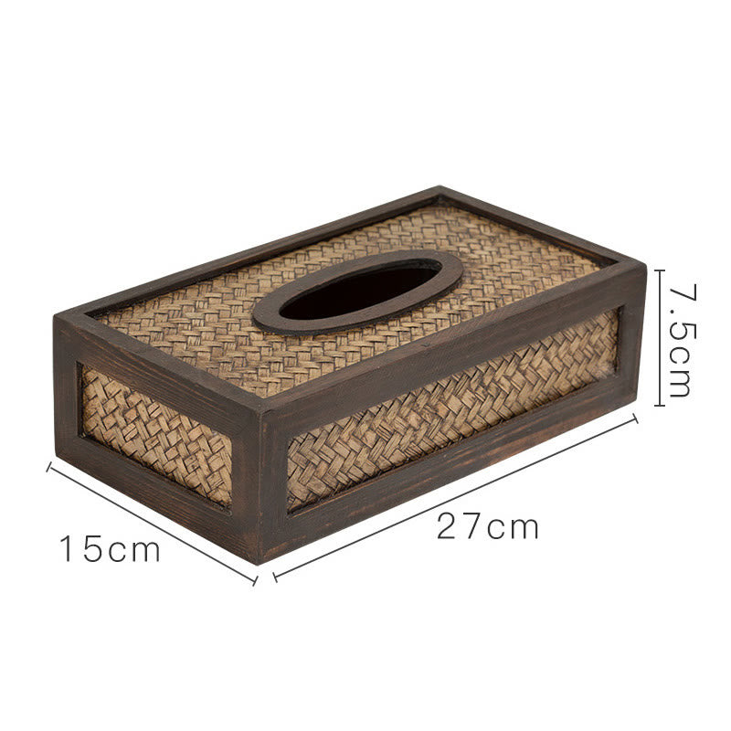 Scatola per fazzoletti in legno intrecciato di bambù fatta a mano Porta fazzoletti in legno Scatole per salviette Decorazione - 27*15*7,5 cm - Adatto per 50-80 fazzoletti - image 10