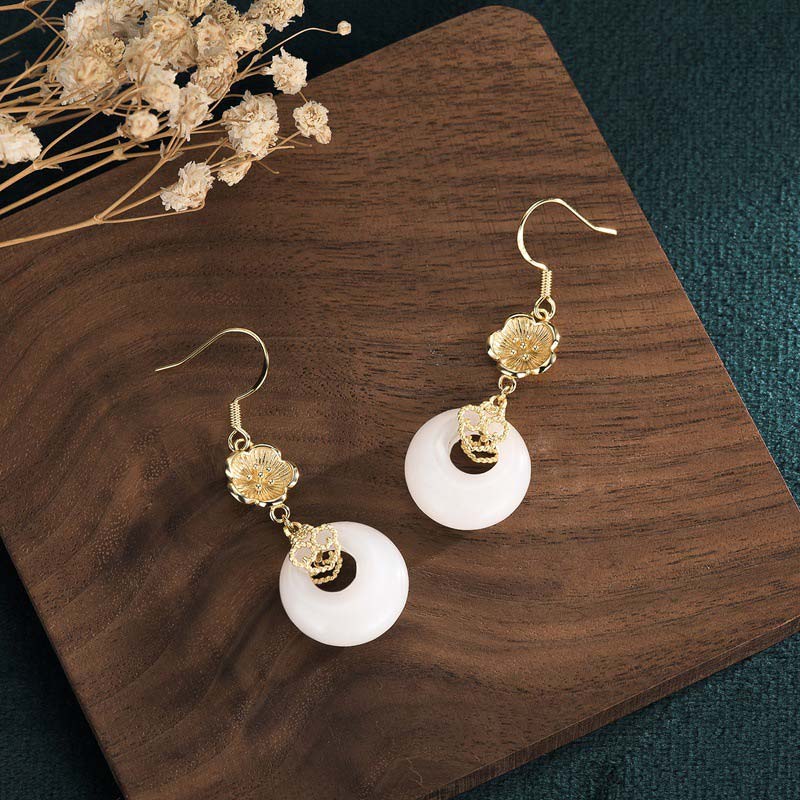 Orecchini pendenti di benedizione in giada bianca FengShui