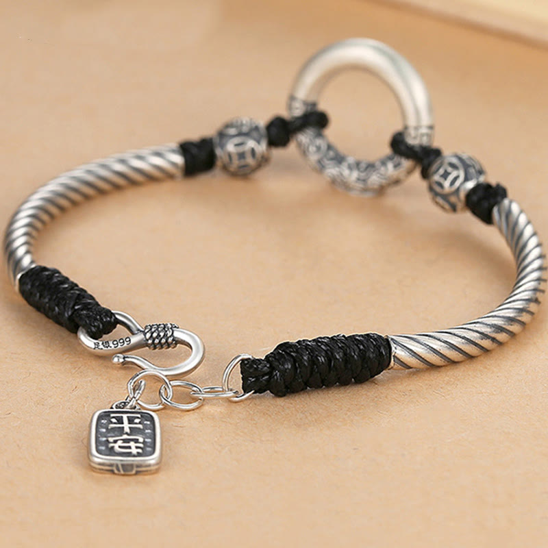 Braccialetto Buddha Stones 999 Sterling Silver Fu Character Peace Buckle Copper Coin Nuvole di Buon Auspicio Fortuna