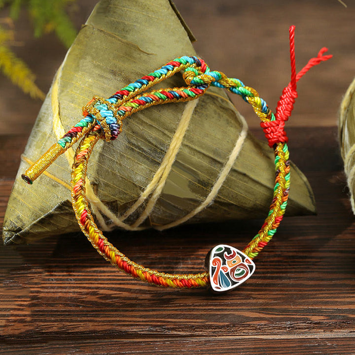 Braccialetto Buddha Stones 925 Sterling Silver Dragon Boat Festival Fu Character Zongzi Pattern Luck fatto a mano multicolore per bambini e adulti