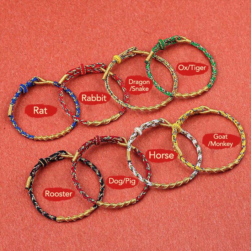 Braccialetto di corda intrecciata con protezione e forza del Buddha fatto a mano con Buddha Stones dello zodiaco cinese natale