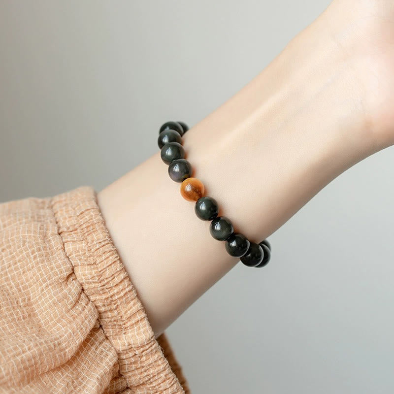Braccialetto Buddha Stones Natural Rainbow Obsidian Tiger Eye Positive Love