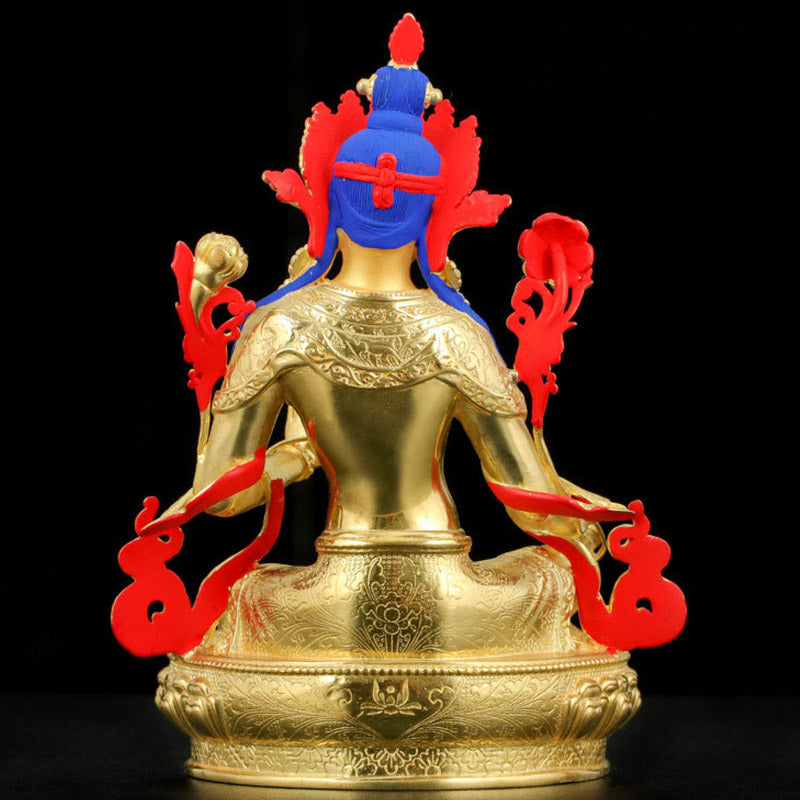 Decorazione statua in rame placcato oro Bodhisattva Tara verde protezione