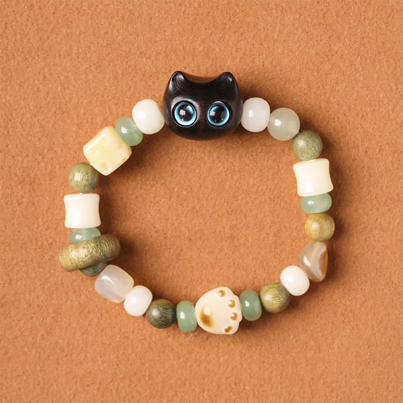 Buddha Stones Semi di Bodhi Sandalo verde Legno di ebano Foglia piccola Sandalo rosso Testa di gatto Zampa Artiglio Bracciale della pace - image 2
