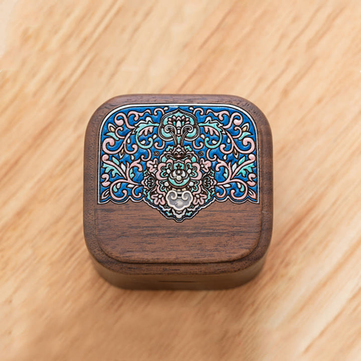Scatola portaoggetti per gioielli in legno di noce nero fatto a mano retrò, scatola regalo in legno di foglia