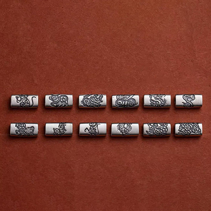 Braccialetto in corda di cinabro con 12 segni zodiacali cinesi in argento sterling 925 Buddha Stones