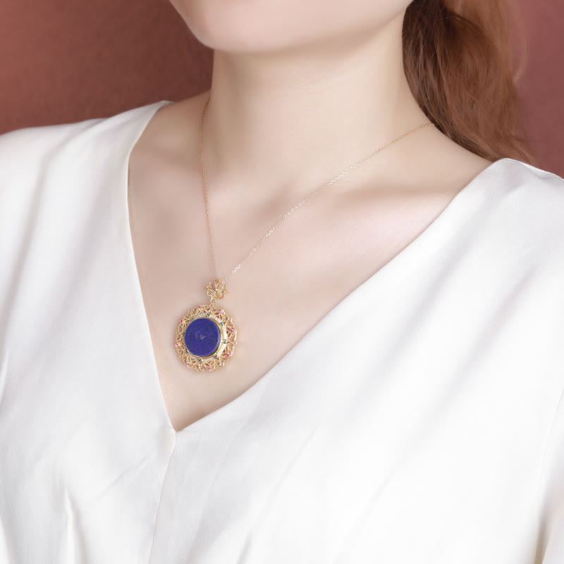 Collana pendente positivo in lazurite placcata in oro e argento sterling 925 Buddha Stones