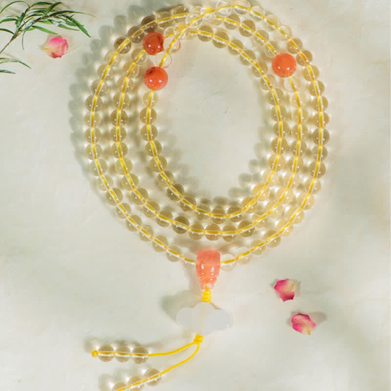 Buddha Stones 108 Mala Beads 925 Sterling Silver Natural Citrine Red Agate White Jade Braccialetto con ciondolo della prosperità