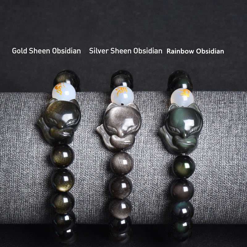 Buddha Stones Ossidiana naturale arcobaleno Ossidiana lucente oro Ossidiana lucente argento Ossidiana volpe braccialetto curativo