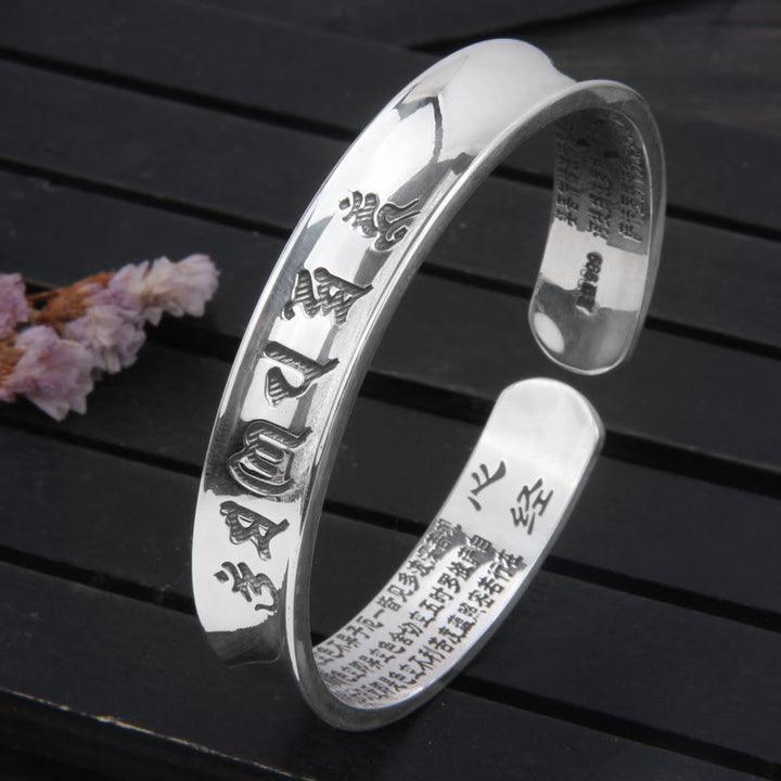 Buddha Stones 999 Sterling Silver Om Mani Padme Hum Cuore Sutra Amore Pace Bracciale Bangle