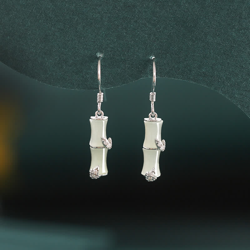 Orecchini pendenti in argento sterling 925 con giada di Hetian, crisoberillo, occhio di gatto, agata rossa, bambù e fortuna - image 8