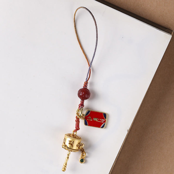 Buddha Stones Tibetano Om Mani Padme Hum Ruota della Preghiera Amuleto Ciondolo Protezione Telefono Appeso Decorazione