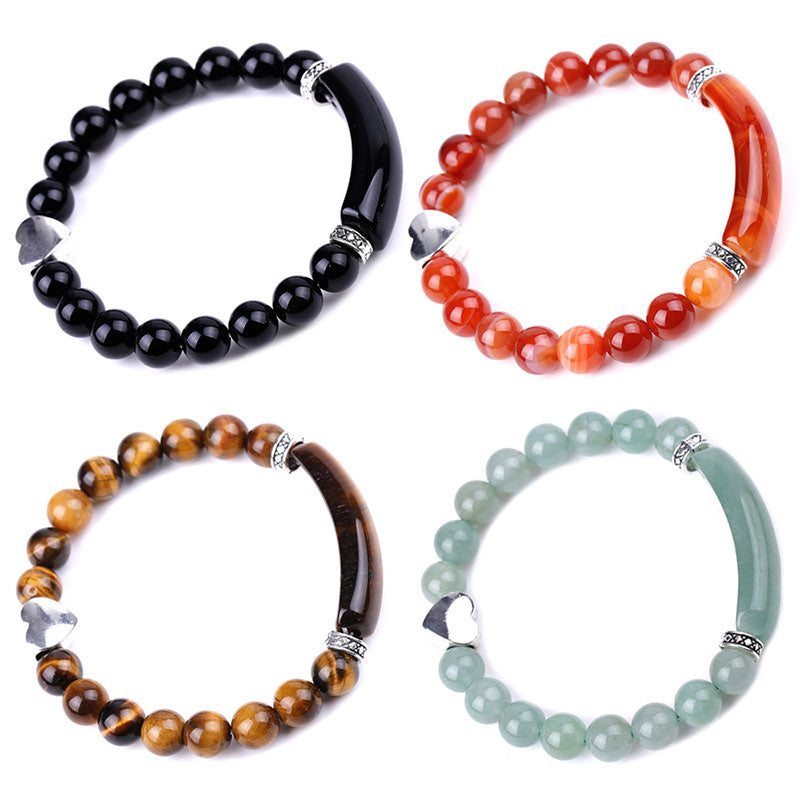 Bracciale unisex a forma di cuore con perline di cristallo naturale