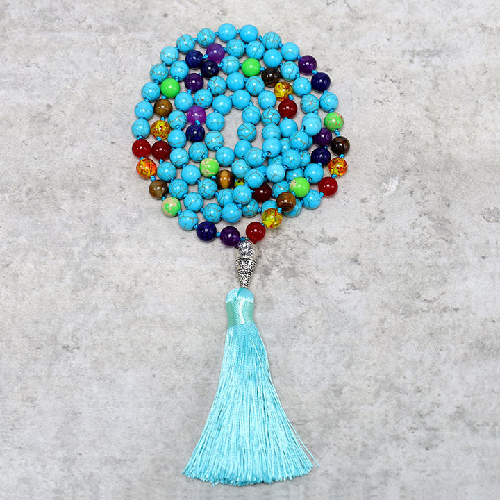 Buddha Stones 108 Mala Turchese Perline Yoga Meditazione Preghiera Collana