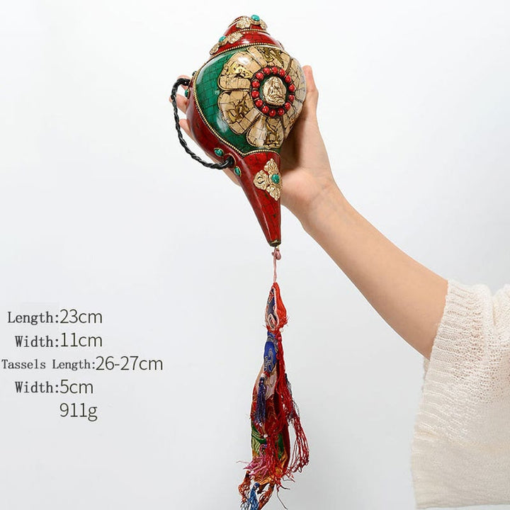 Shankha tibetano fatto a mano Om Mani Padme Hum Buddha Avalokitesvara Turchese Conchiglia Decorazione positiva - Om Mani Padme Hum-Vairocana Buddha 23*11 cm - image 22