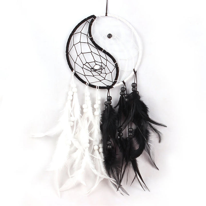 Acchiappasogni Yin Yang Rete circolare con piume Decorazione di equilibrio