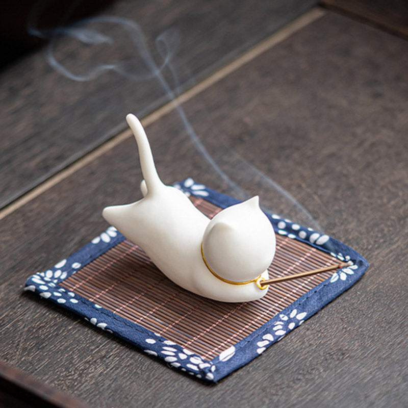 Decorazione per bruciatore di incenso in ceramica con gatto e panda, per benedizione