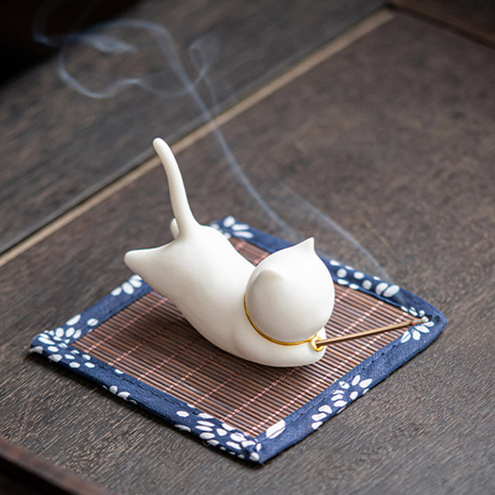 Decorazione per bruciatore di incenso in ceramica con gatto e panda, per benedizione