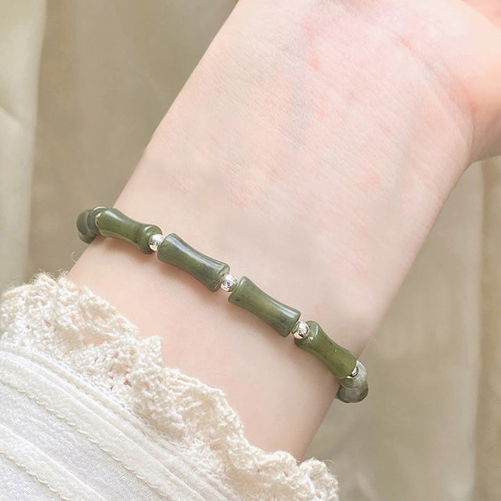 Bracciale Buddha Stones 925 Sterling Silver Bamboo Jade Lucky Cat Fu Character Luck Abundance