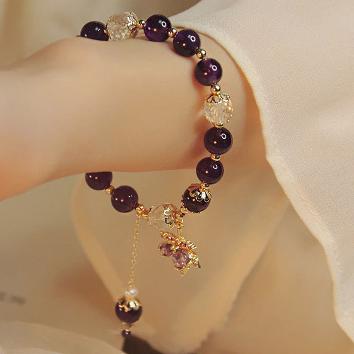 Bracciale con ciondolo a forma di foglia d'acero con ametista naturale placcato oro 14k Buddha Stones