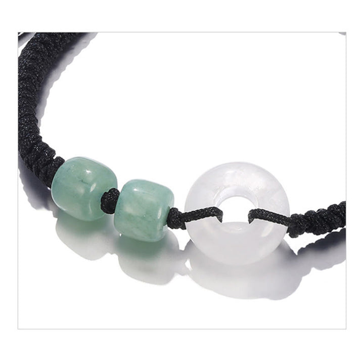 Buddha Stones 2 pezzi Braccialetto di coppia intrecciato con fibbia della pace, giada bianca, avventurina verde e fortuna