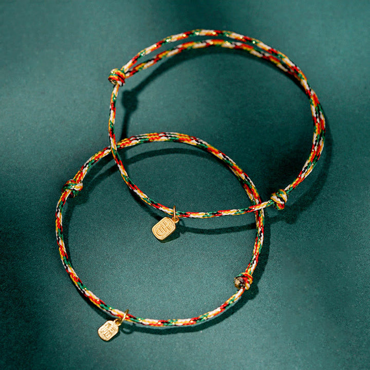 Buddha Stones di buon auspicio Fu carattere pace e gioia fortuna braccialetto multicolore fatto a mano per bambini e adulti
